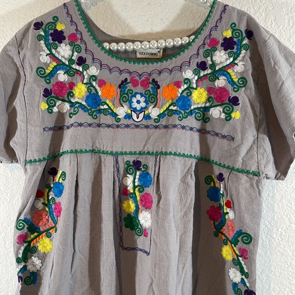 YZXDORWJ Women Mexican Embroidered Floral Dress Short Sleeve Size 2XL - Picture 6 of 15